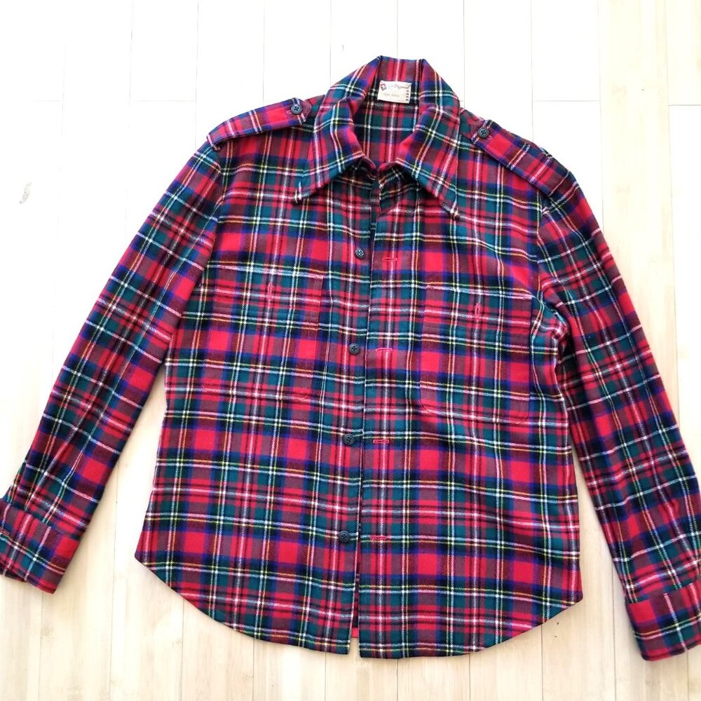 Vintage, Man's Scottish Wool Royal Stuart Tartan Shirt/shirt-tail hem/2 pockets